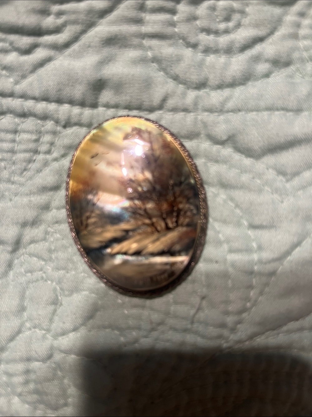 Handcrafted Iridescent Shell Oval Pendant in Multicolor